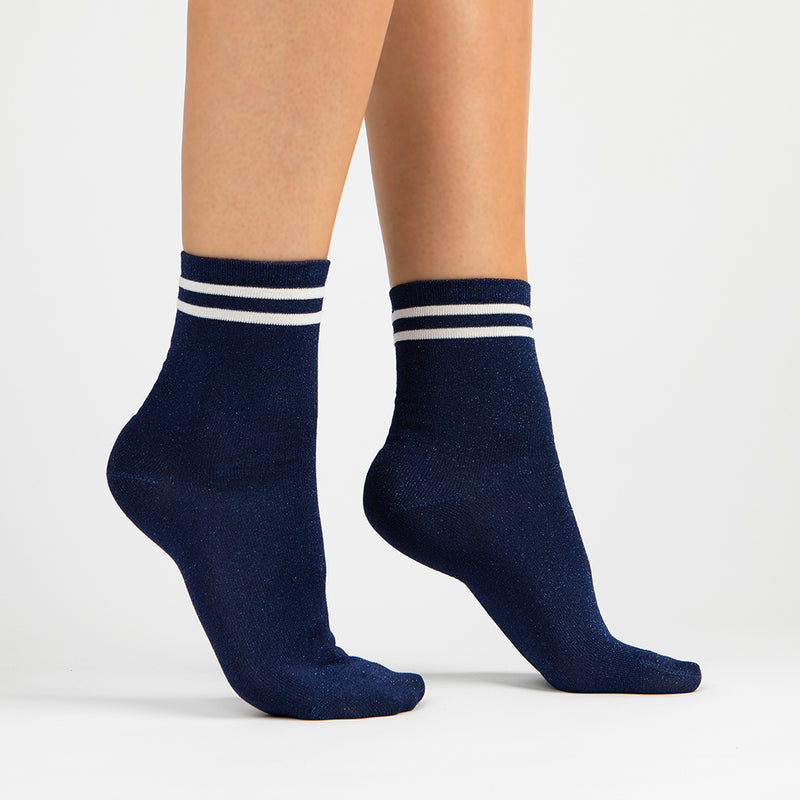 Metallic & Cotton Ankle Sock | Navy