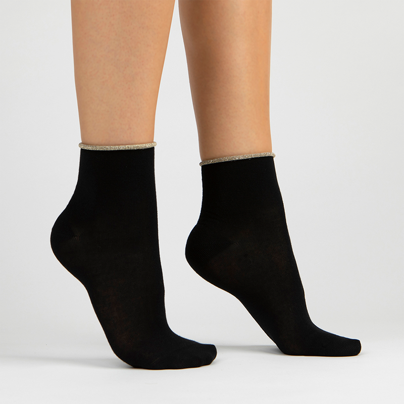Sparkle Trim Organic Cotton Ankle Sock | Black