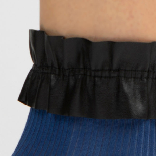 Vegan Leather and Silk Ruffle Crew Sock | Blue
