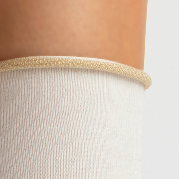 Cashmere Crew Sock | Winter White with Gold Trim