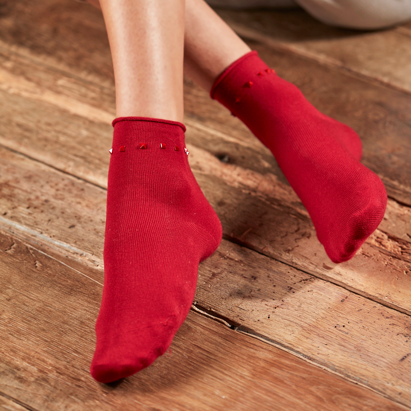 Stud Ankle Sock | Red