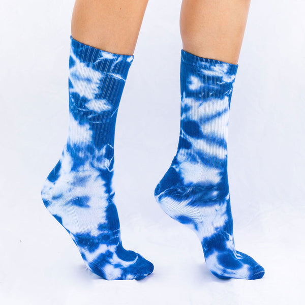 Ribbed Crew Sock | Blue Tie Dye
