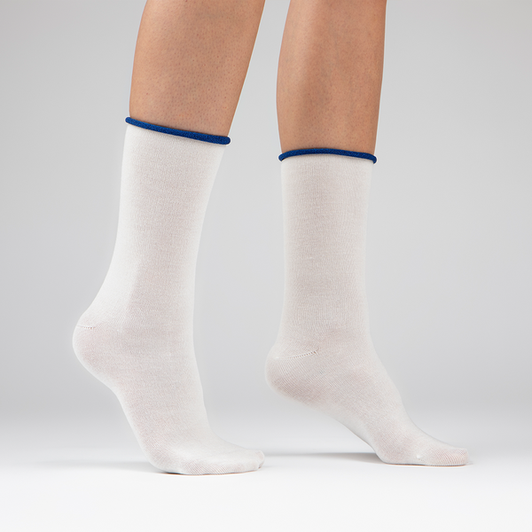 Cashmere Crew Sock | Winter White with Navy Trim